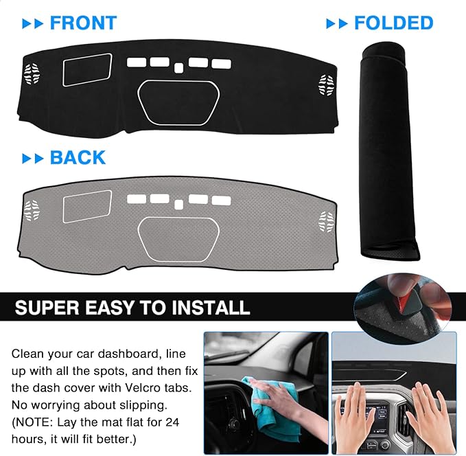 Autorder Dashboard Cover Mat for 2019-2025 Chevy Silverado 1500 2500HD 3500HD/GMC Sierra Accessories Dash Cover Flannel Dash Mat Sunshade Protector(Just Fit the Models Without Forward Collision Alert)