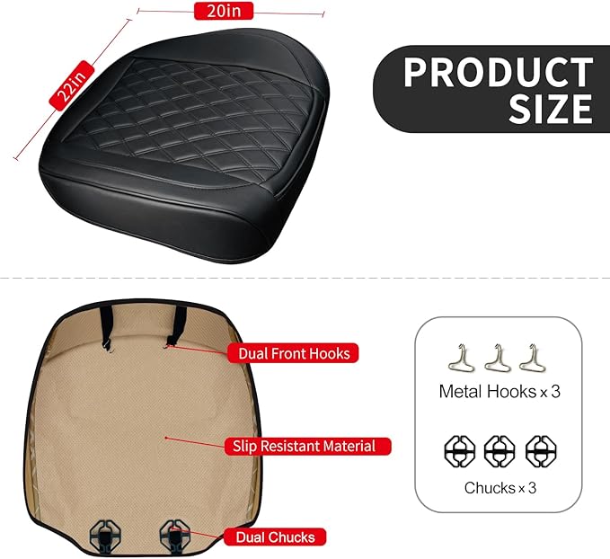 BEITK 1 Pack Leather Front Car Seat Cover Bottom Car Seat, Anti-Slip and Full Wrap Driver Car Seat Protectors, Luxury Waterproof Bottom Auto Seat Cushion Pad Mat for Most Vehicles(Black)