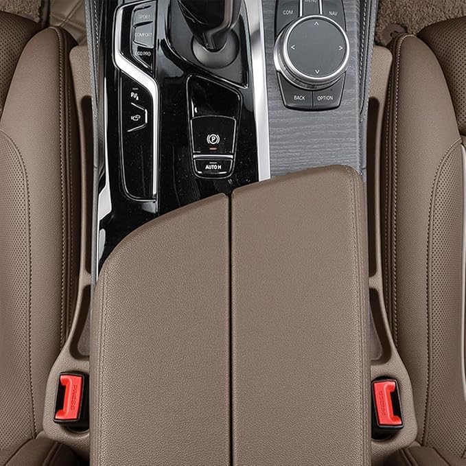 2 PCS Car Seat Gap Filler for BMW X1 X3 X5, Seat Gap Plug with Storage Slot Console Organizer to Stop Items Falling Between Seats Plug Play,C/Brown