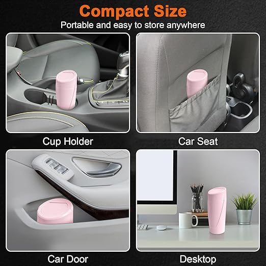 Car Trash Can, 2 Packs Mini Car Trash Bin with Lid, Leakproof Cup Holder Car Garbage Can with 60 Trash Bags, Vehicle Front Back Seat Organizers and Storage for Car, Home, Office, Pink