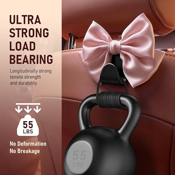 Car Seat Headrest Hook Bow Hooks for Car Bow Car Accessories 2 Pack Hanger Storage Organizer Universal for Handbag Purse Coat fit Universal Vehicle Car (Pink)