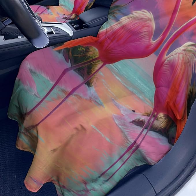 1 Pack Car Towel Seat Covers with Storage Bag, Multifunctional Towel for Gym Outdoor Sport, Picnic, Beach, Pet Dog Travel,Non-Slip Washable Car Seat Protector (Flamingo)