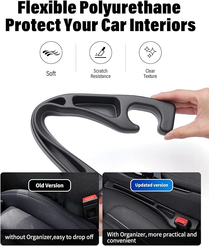 Car Seat Gap Filler, 2 Pack No-Drop Seat Side Gap Seam Filler Organizer with Phone Holder, Universal Fit Fill The Gap Between Seat and Console, Perfect for Car SUV Truck Black