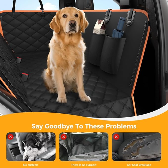 Dog Car Seat Cover for Back Seat,100% Waterproof Scratch Proof Nonslip Seat Cover,600D Heavy Duty Scratch Proof Nonslip Durable Soft Dog Hammock for Car(Orange)
