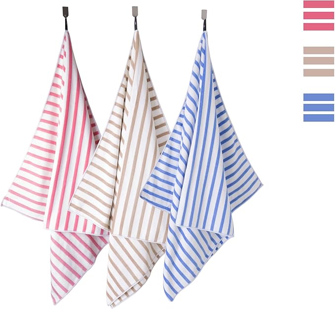 JML Beach Towels Set of 4, 30" x 60", Microfiber Bath Towel for Adult, Cabana Stripe, Absorbent, Quick Dry, Perfect for Salon, Hotel, Travel, Sport, Swimming, Yoga, Camping, Coffee