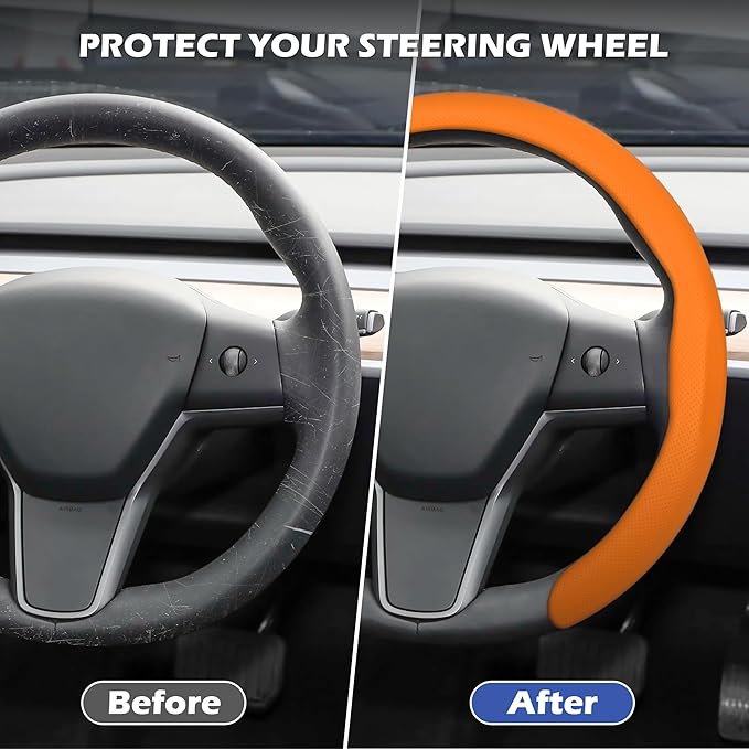 Frani Nappa Leather Steering Wheel Cover,Universal Fit 15 Inch-Premium Non-Slip Breathable Comfort Grip for Cars Trucks SUVs,Anti-Slip Durable Interior Upgrade Orange