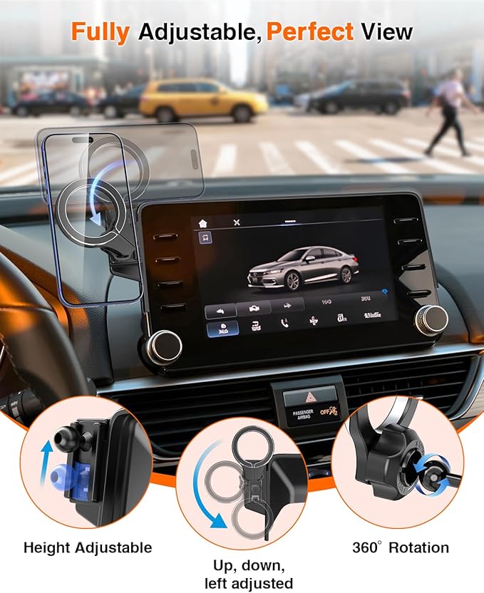 Magnetic Phone Holder for Honda Accord 2018 2019 2020 2021 2022 (10th Gen): for Magsafe Car Screen Mount Accessories Compatible with Touchscreen, All Phone iPhone, 360° Rotation Dashboard Stand