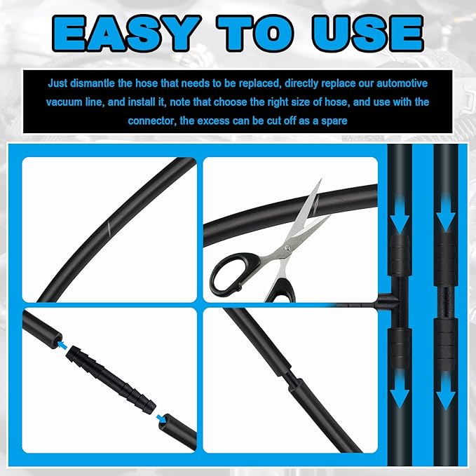 6PCS 5Ft Silicone Vacuum Hose Automotive Kit,ID 3/8",5/16",1/4",3/16",5/32",1/8" Vacuum Lines Automotive with Tee/Straight/Reducer Connector & Clamps,Professional Vacuums Line Kit (94PCS)