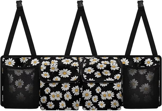 White Daisy Trunk Organizer for Car Auto Hanging Seat Back Storage with Adjustable Straps for SUVs, Vans, Cars Cargo Bag,Car Accessories