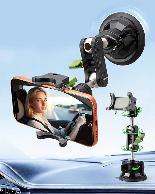 leepiya Phone Mount for car, 360° Adjustable Dashboard Windshield Car Phone Holder Mount, Ultra-Durable Metal,car Mount for Camera vlogging, Car Phone Mount for iPhone Samsung All Smartphones