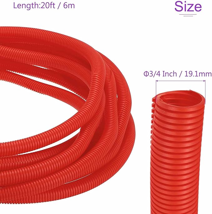 DMiotech 20ft Wire Loom Split Tubing 3/4 Inch(19.1mm) ID, Cord Protectors from Pet Flexible Conduit Cable Management for Office Home Garden, Red