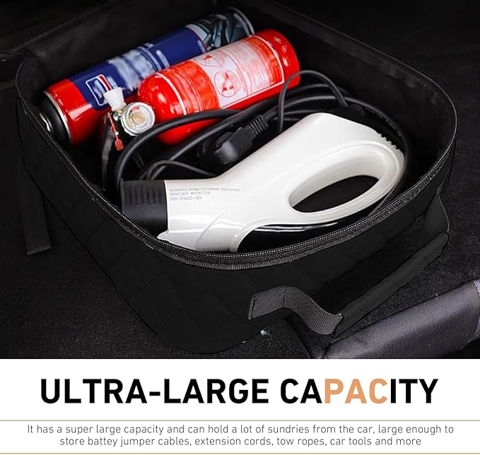 Car Trunk Storage Bag, Leather Hanging Organizer, Multi-Purpose Auto Trunk Bag for Tools, Accessories & Emergency Kits, Universal for Most Cars (Black)
