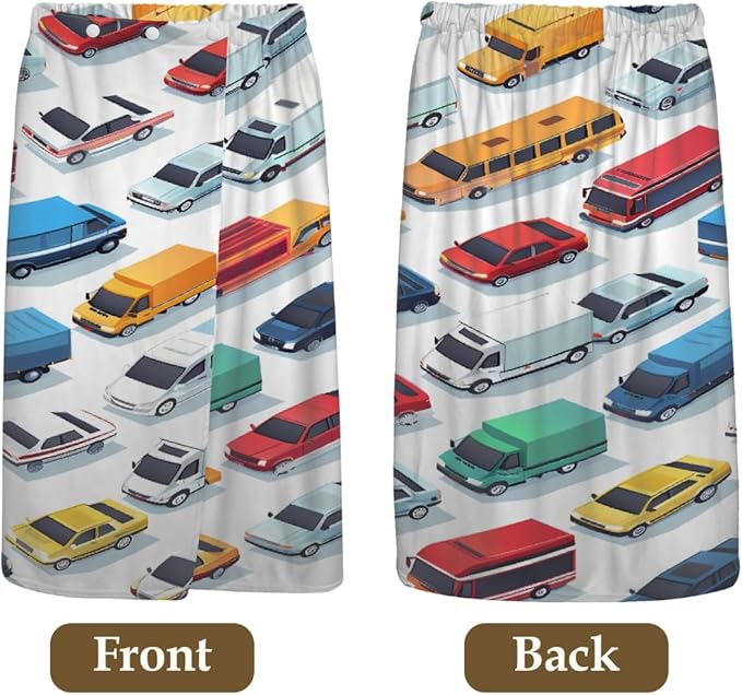 Women's Bath Wrap Colorful Cars Trucks Pattern Absorbent Shower Spa Body Bath Robe Wraps Bathrobe Towel with Adjustable Closure