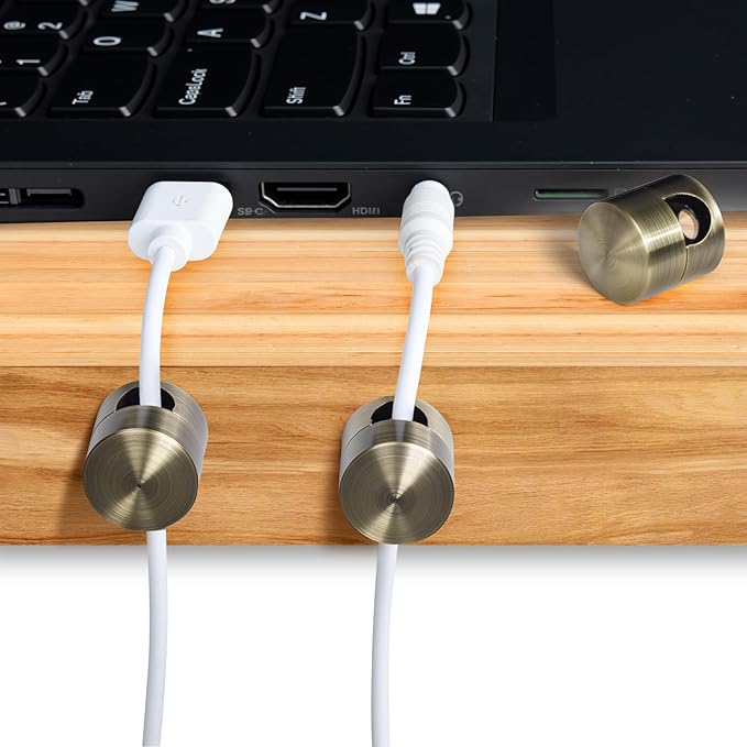SmallCat 5 Sets Charger Holders for Cords, Antique Copper Color Adjustable Cable Anchor Holders, Adhesive Metal Cord Clips, Cable Management Wire Organizers for Desk, Office, Nightstand
