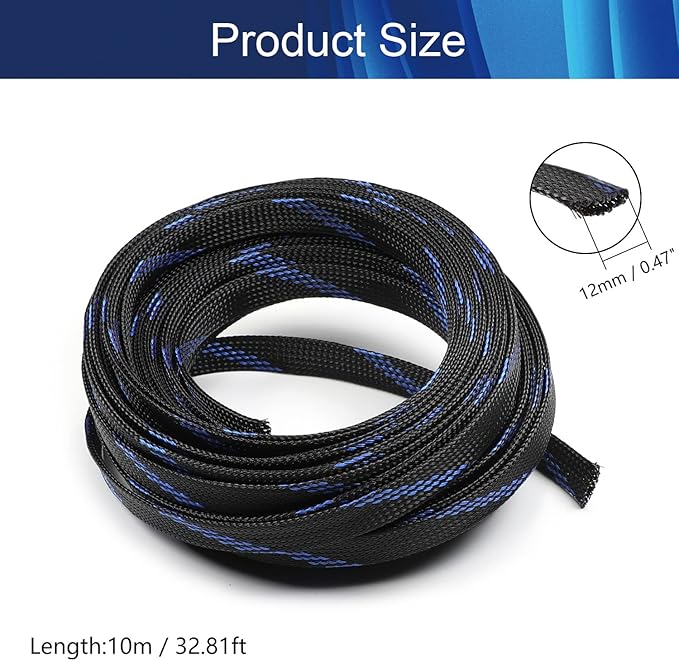 Aicosineg Cable Sleeve Braided Sleeving PET Wire Loom Tubing Cable 32.81ft-4/9inch Wrap Protector for HiFi Audio and Video Headphone Cable Protect Wires from Chewing of Pets Black and Blue