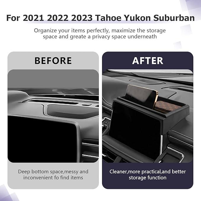 Dashboard Storage Tray Compatible with 2021 2022 2023 Yukon Tahoe Suburban Center Console Display Box Hidden Organizer Tray Behind Screen Tahoe Yukon Suburban Accessories (ONLY for 10.2Inch Screen)