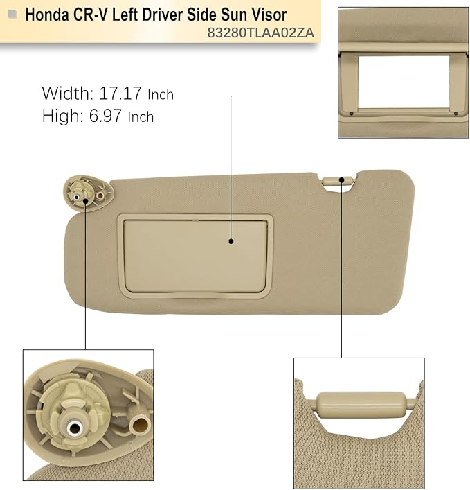NHILES Driver Left Side Sun Visor Replacement Fits for Honda CR-V 2017-2022 Sunshade Without Light 83280TLAA02ZA Color: Beige