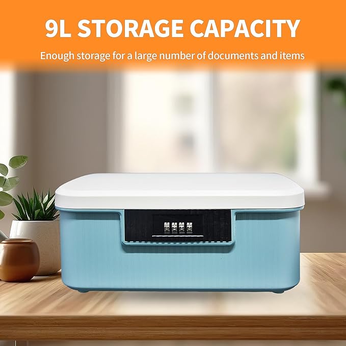 Lockable Storage Container Bin, 2.3 Gallon Capacity Organizer Box with Combination Lock, Heavy Duty Plastic Trunk, Usable As Item Organizer Or Office File Storage(Blue)