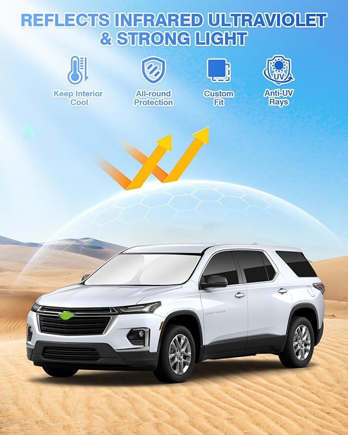 Canvcle Sunshades for Chevrolet/Chevy Traverse 2018-2023 Accessories Windshield Sun Shade Side Rear Window Shade Cover Sun Visor Shield Privacy Protection Keep Vehicle Cool Black 8PCS