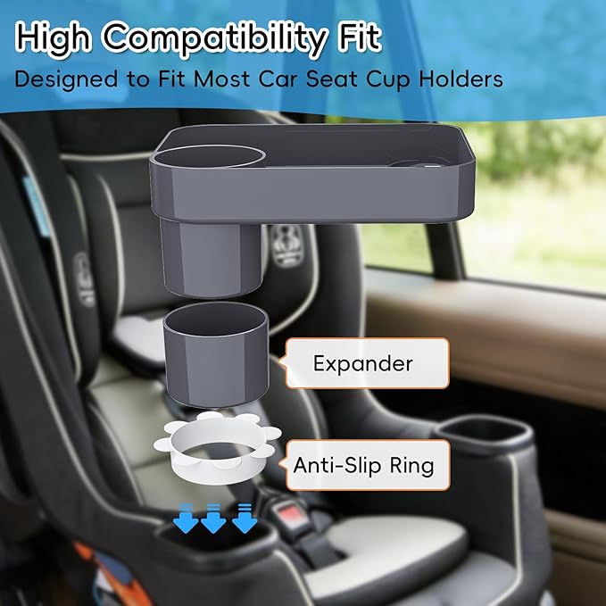 Kids Car Seat Tray, Travel Tray with Cup Holder for Toddler Baby, Kids Car Seat Food Snack Organizer for Road Trip, Stroller Snack Organizer Travel Must Haves Toddler Must Haves (Dark Gray, 2 Packs)