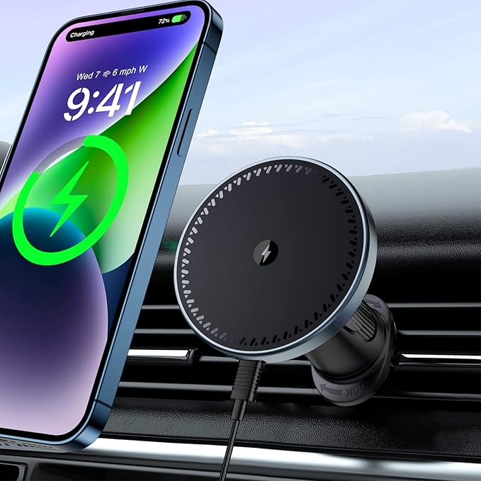 Beeasy for MagSafe Car Mount Charger, 15W Fast Charging Magnetic Wireless Car Charger, Car Phone Holder Mount for Vent ONLY Fit iPhone 12-17 Series and Magnetic Case