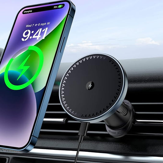 Beeasy for MagSafe Car Mount Charger, 15W Fast Charging Magnetic Wireless Car Charger, Car Phone Holder Mount for Vent ONLY Fit iPhone 12-17 Series and Magnetic Case