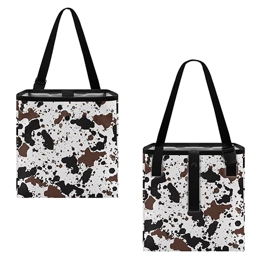 Cow Cowhide Print Car Trash Can for Back Seat Car Accessories for Women Men Leakproof Auto Garbage Cans Hanging Trash Bin for Car Water-Resistant