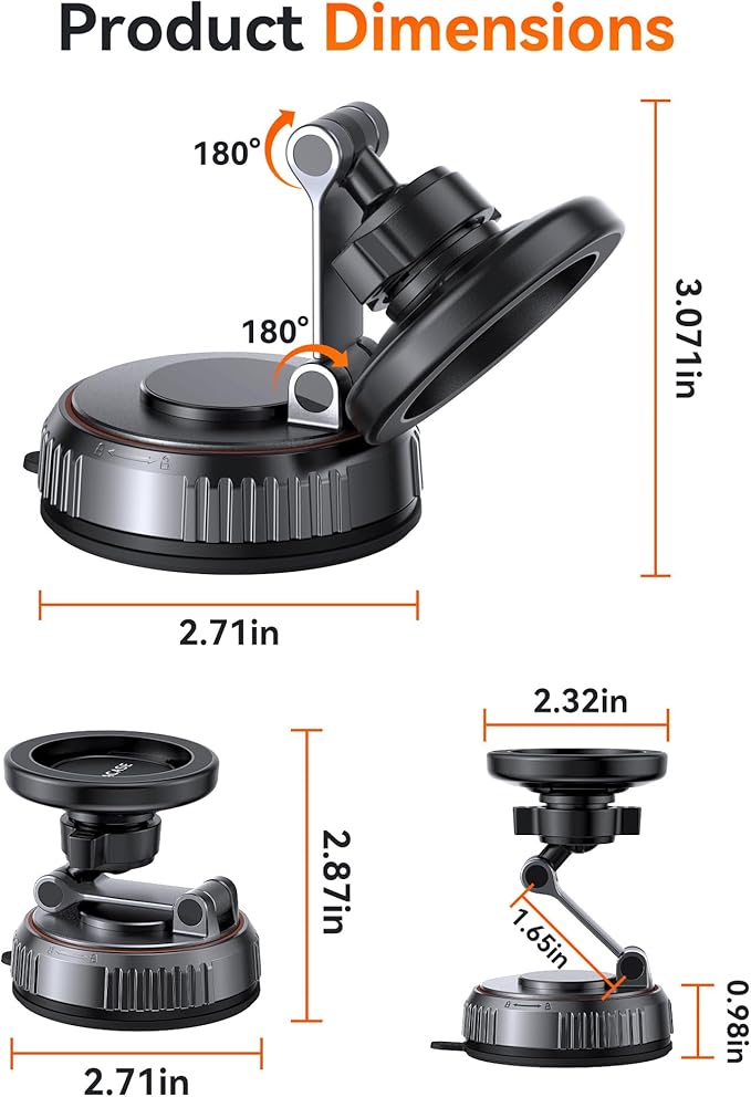 Miracase for MagSafe Car Mount [3600gf Strong Magnet & 89+LBS Suction Base] Vacuum Magnetic Phone Holders for Your Car, 360° Adjustable Dashboard & Windshield Mount for iPhone17-12 Pro Max Plus Air