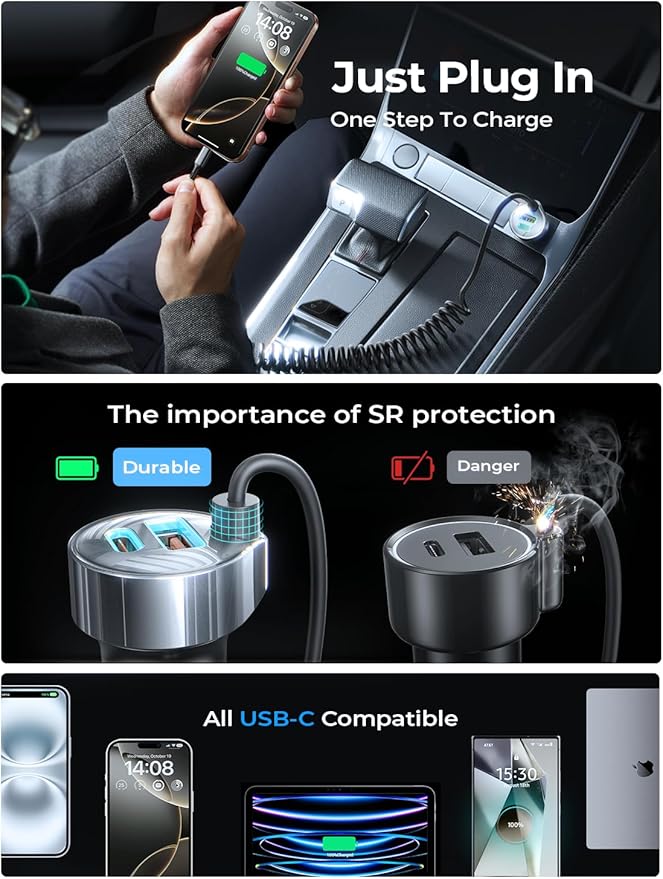 LISEN 65W iPhone 17 Pro Max Car Charger USB C Fast Charging,Super Fast iPhone 16/17 Pro Car Charger Type C Adapter Fit iPhone 17 Air ProMax Plus/16/15,Pixel 10, Galaxy S25/24 Black Kits