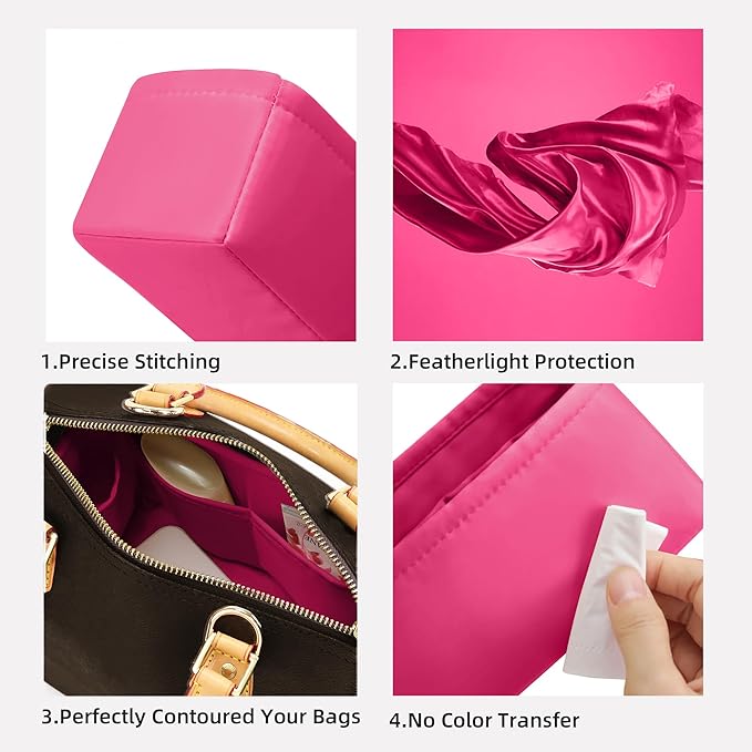 DGAZ Silk Purse Organizer Insert Fits LV Speedy 16/20/25/30/35/40/45 bags，Silky Smooth Bag Organizer，Luxury Handbag & Tote Shaper(Rose pourpre,SP16)