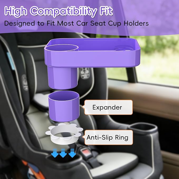 Kids Car Seat Tray, Travel Tray with Cup Holder for Toddler Baby, Kids Car Seat Food Snack Organizer for Road Trip, Stroller Snack Organizer Travel Must Haves Toddler Must Haves (Purple, 1 Pack)
