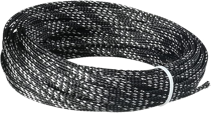 Aicosineg Cable Sleeve Braided Sleeving PET Wire Loom Tubing Cable 32.81ft-1/6inches Wrap Protector for HiFi Audio and Video Headphone Cable Protect Wires from Chewing of Pets Black and Silver