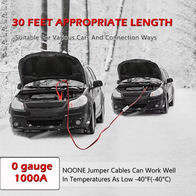 NOONE 0 Gauge 30 FT Heavy Duty Jumper Cables - 1000Amp Quick Connect Automotive Booster Jumper Cables for Car, SUV and Truck Battery - Jumper Cables Kit with Gloves, Goggles in Carry Bag