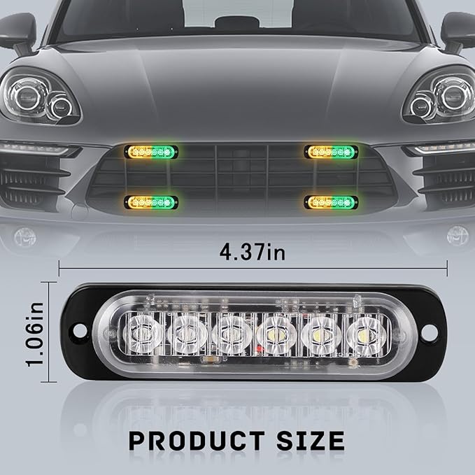 SEISSO 4-Pack 6 LED Sync Feature Amber Strobe Lights Vehicles Trucks Emergency Lights Kit 12V -24V Warning Hazard Flash Lights Bar Grill Grille Surface Mount Super Bright Waterproof, Amber/Green