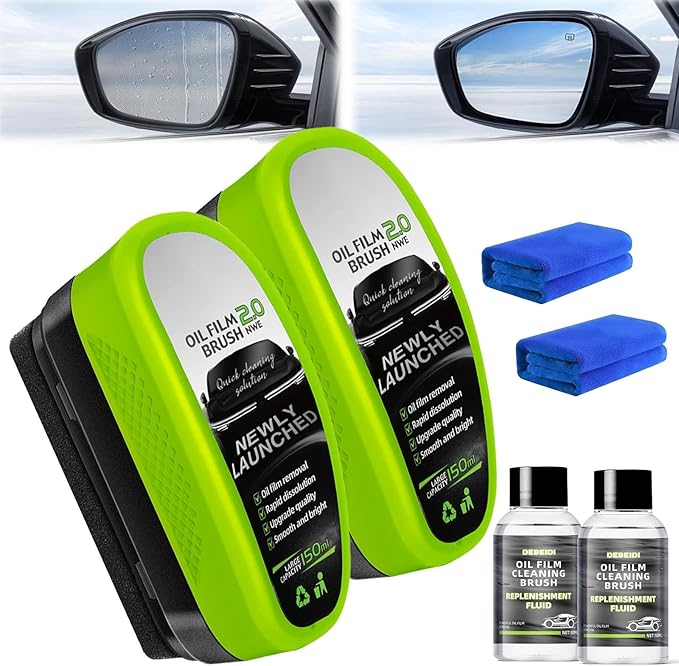 Automotive Oil Film Cleaning Brush for Car Windows, Glass Oil Film Remover for Car,2026 Upgrade 2.0 Cleaning Doard, 150ml Universal clear vision windshield cleaner ，Prevents Rain and Fog