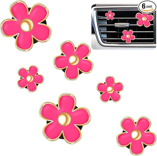 Frienda 6 Pcs Daisy Flower Air Vent Clip Accessories Air Conditioning Outlet Clip Car Air Freshener Dashboard Accessories Charm Car Inter Decor(2.5 cm, 3 cm, 3.3 cm,Red)