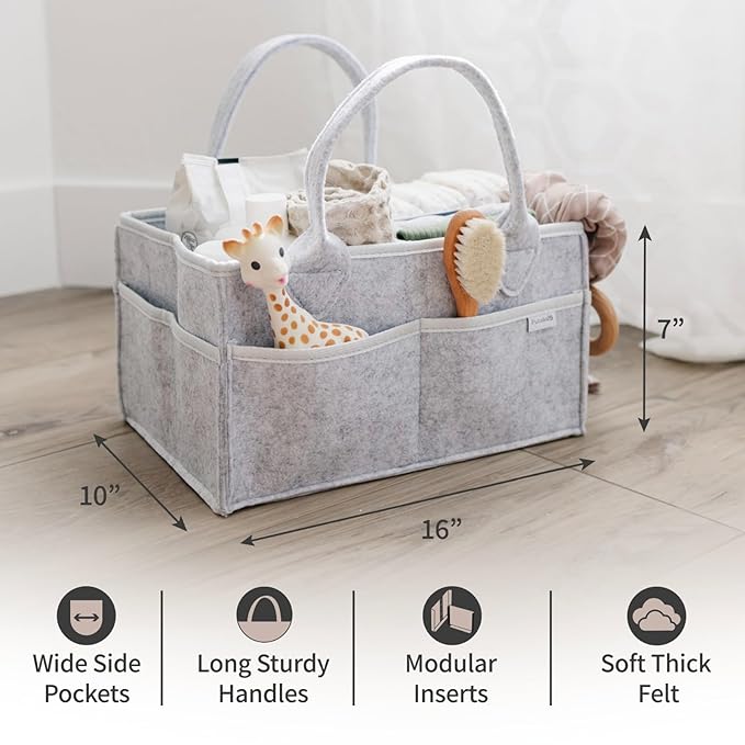 PUTSKA Baby Diaper Caddy Organizer - Nursery Storage Basket for Diaper Station, Baby Basket Shower List and Registry Gift Must-Haves, Newborn Essentials, Nursery Decor for Boy or Girl - Grey, XL