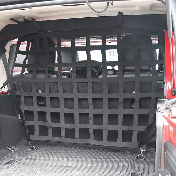 Pet Isolation Net, Safety Mesh Dog Barrier Compatible with 2007-2025 Jeep Wrangler JK JL & Gladiator JT 4-Door, Easy to Install, Fit Behind Rear Seat, Suitable for Medium, Large Pets ﻿