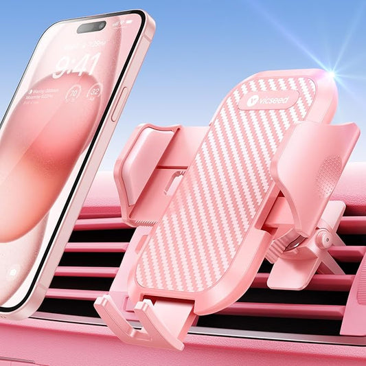 VICSEED Pink Phone Holder for Your Car [ Sturdy & Secure ] Air Vent Phone Mount for Car Hands Free Easy Clamp Cradle in Vehicle for iPhone Samsung Android Smartphone, Pink Car Accessories