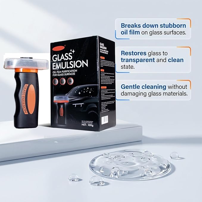 Glass Oil Film Remover for Car,Glass Emulsion Cleaner, Handheld Car Glass Cleaner Oil Film Cleaning Brush，Removes Oil Film & Smudges, Improve Windshield Clarity for Safe Driving（1Pcs）