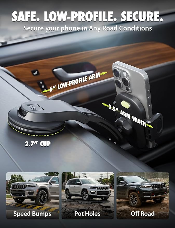 Bracketron TripGrip Low-Profile Dashboard Car Phone Holder Mount, One-Click Expandable Phone Holders for Your Car for All Smartphones