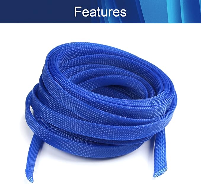 Aicosineg Cable Sleeve Braided Sleeving PET Wire Loom Tubing Cable 32.81ft-5/9inches Wrap Protector for USB Video Power Cord Audio Cable Protect Wires from Chewing of Pets Blue