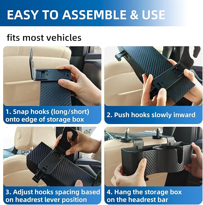 OUSHASAA 3-in-1 Car Headrest Backseat Organizer with 3.7" Backseat Cup Holder for Car, Seat Back Organizer with Hooks (2pc)