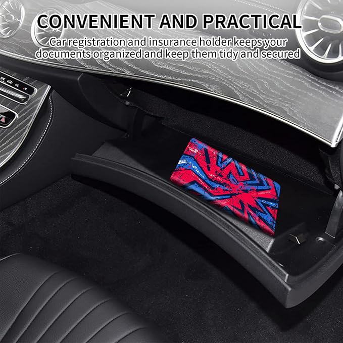 Car Registration and Insurance Card Holder, Vehicle License Documents Glove Box Compartment Organizer Wallet, ID Card Holder for Car Essentials Automobile, Red Blue Abstract