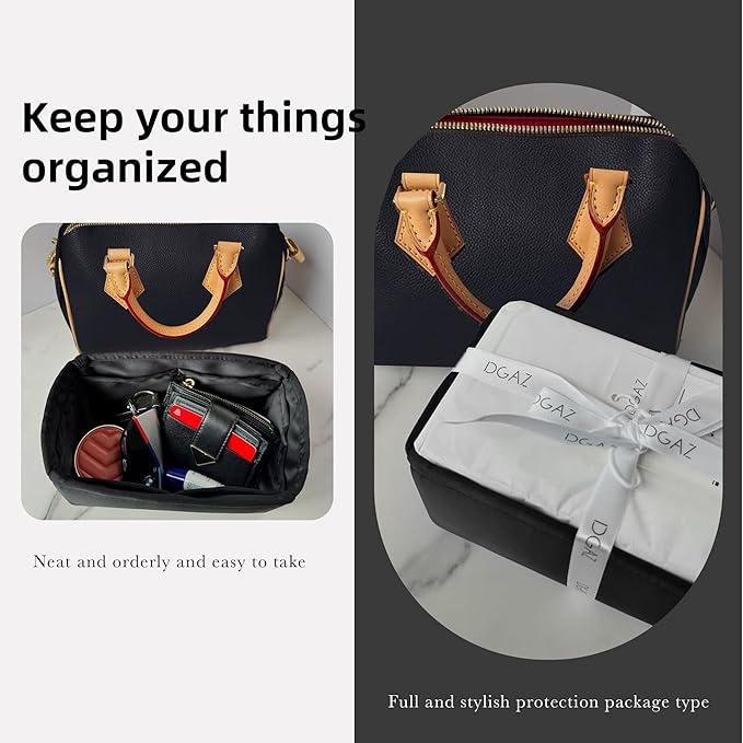 DGAZ Silk Purse Organizer Insert Fits LV Speedy 16/20/25/30/35/45 bags，Silky Smooth Bag Organizer，Luxury Handbag & Tote Shaper（Black，SP35）