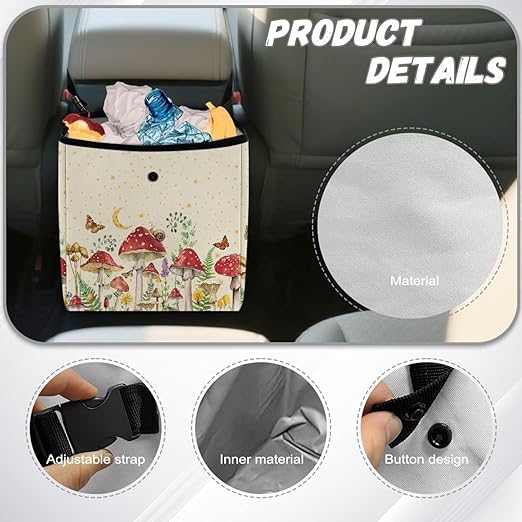 Mushroom Car Trash Can Leak Proof Auto Trash Bag Hanging Butterfly Moon Starry Night Vehicle Garbage Can Multipurpose Storage Container for Back Seat Car Accessories