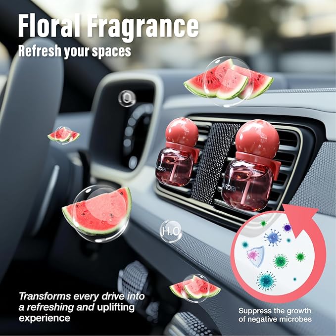 Carori Cute Car Air Freshener 2 Pack, Lightbulb-Shaped Car Fresheners, Automotive Vent Clip, Long Lasting Scent, Essential Oils, Cute Car Accessories for Women, Watermelon Candy Scent