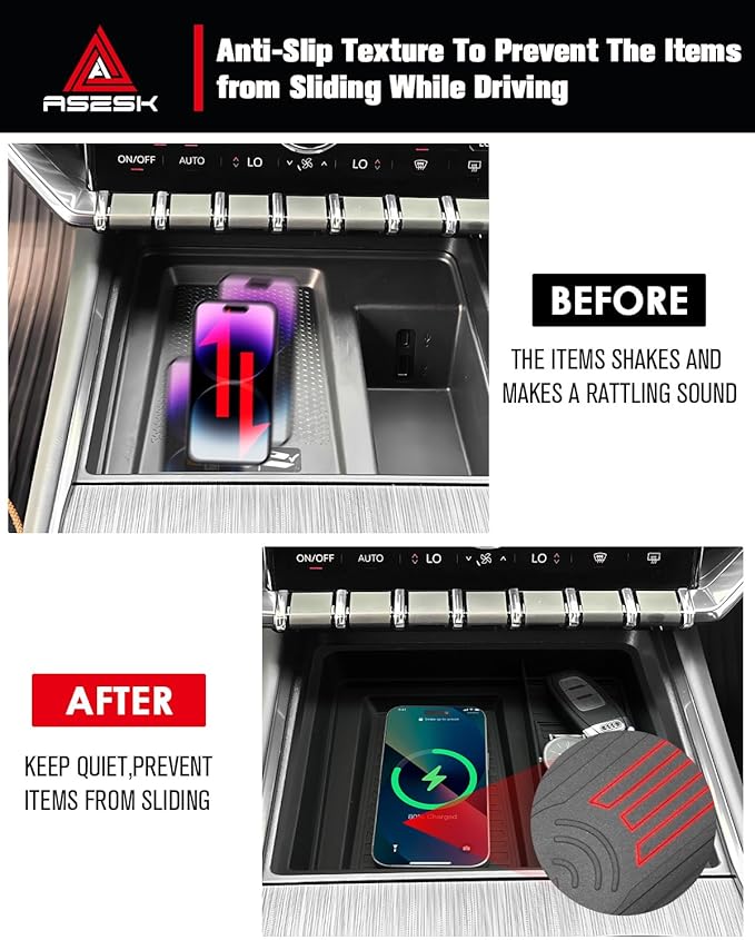 for 2024~2026 GMC Acadia (Elevation/AT4) - Only Compatible with Console Without Cover 2Pcs Center Console Organizer Tray ABS Materials& TPE Wirless Mats Storage Box