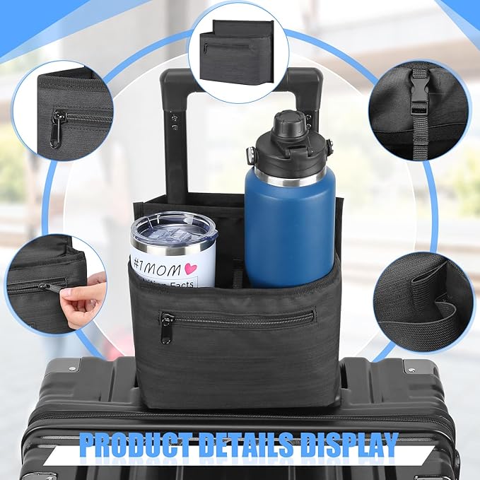 ZHCHG 2 Pack Luggage Travel Cup Holder Attachment for Suitcase Drink Carrier Caddy, Coffee Mug and Tumblers, Traveler Carry on Hands Free Accessory- Gifts for Flight Attendants Travelers Accessories