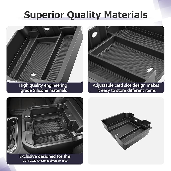 LUWU Center Console Organizer Compatible with 2019 2020 2021 2022 Chevy Silverado/GMC Sierra 1500 & 2020 2021 2022 Chevrolet Silverado/Sierra 2500HD 3500HD Black (ONLY for Full Console w/Bucket Seat)